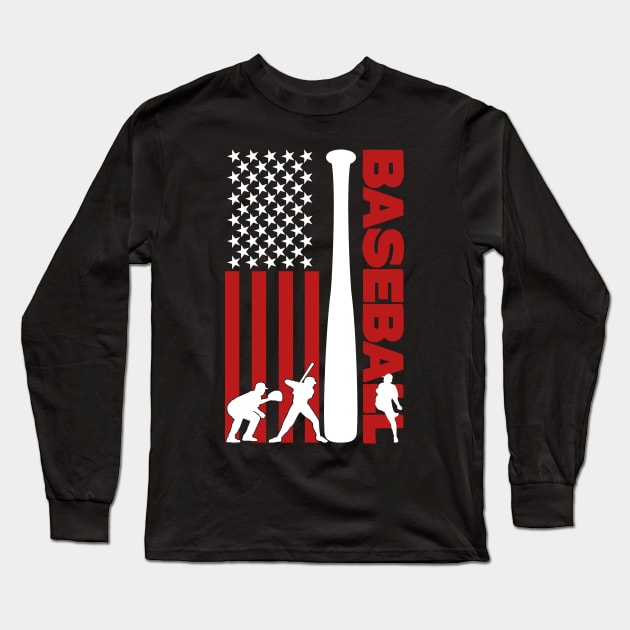 USA Flag Baseball Player Silhouette Long Sleeve T-Shirt by Teewyld